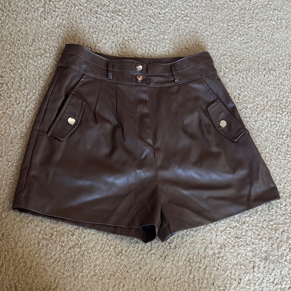Love Tree High Waist Chocolate Leather Shorts